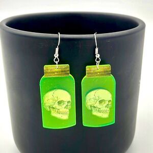 SKULL IN a Jar Halloween Acrylic Earrings